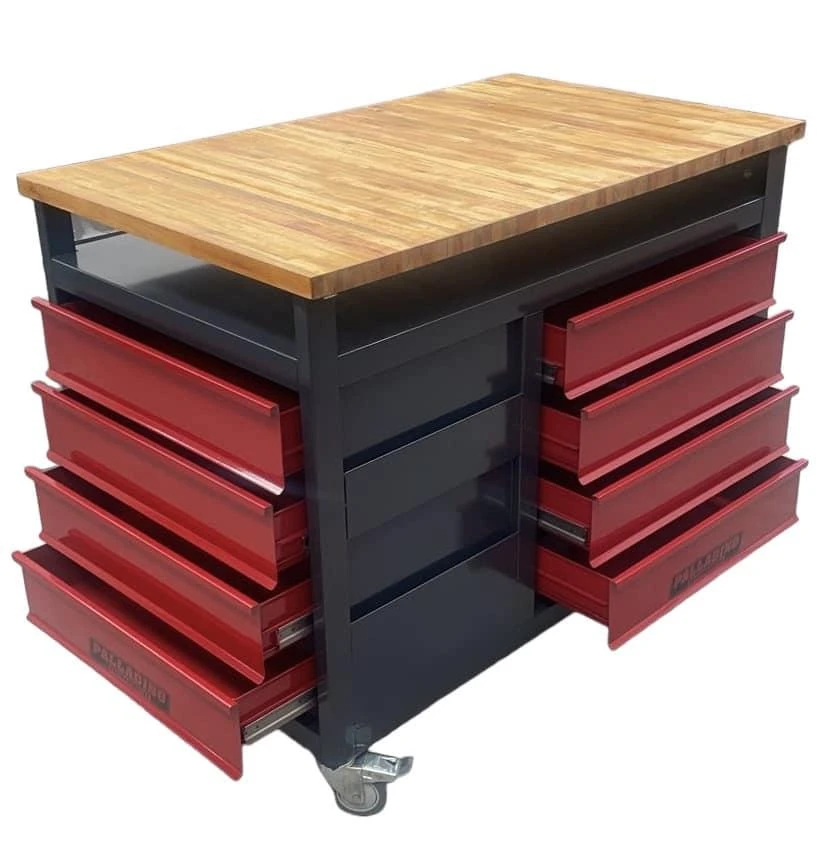Mesa rodante 8 cajones con mesada de madera palladino
