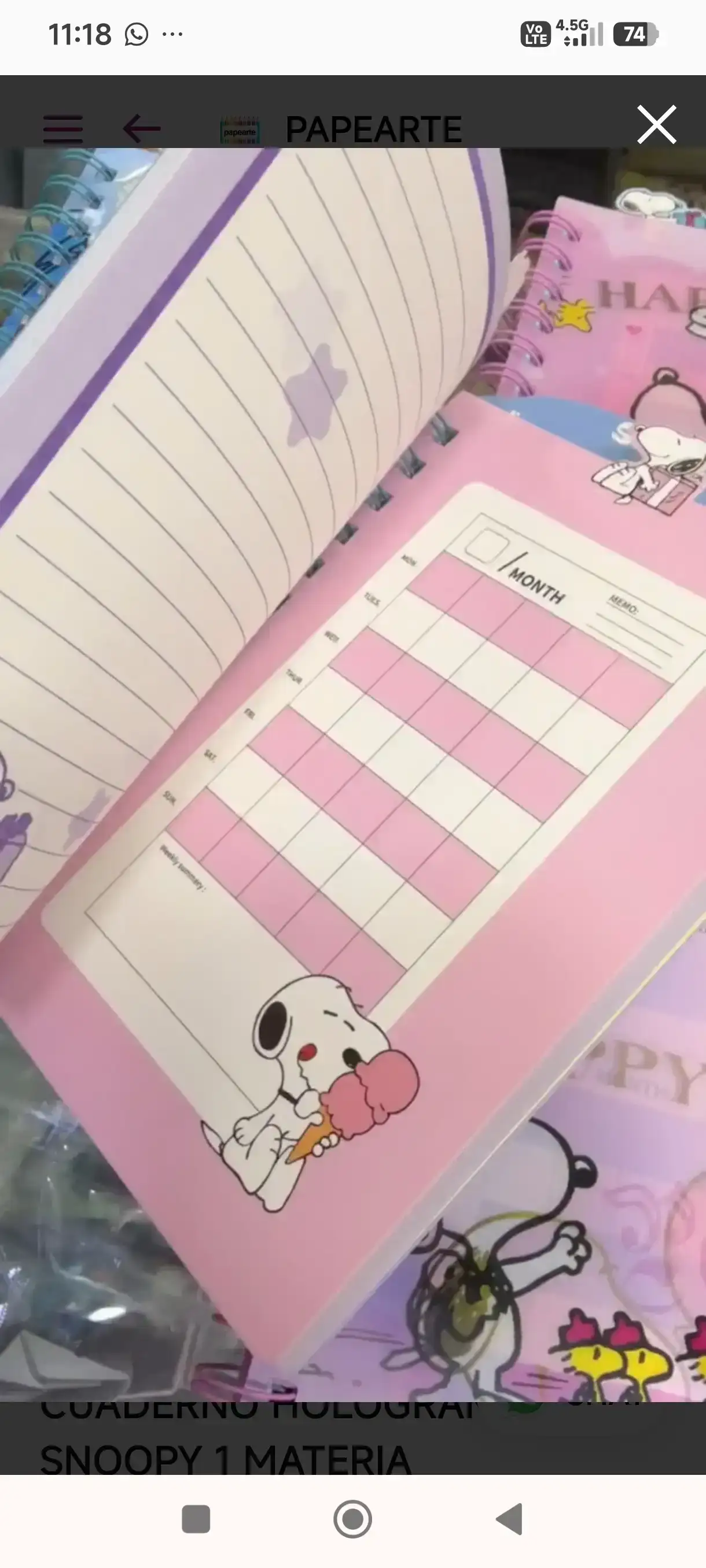Agenda Snoopy Holograma  4