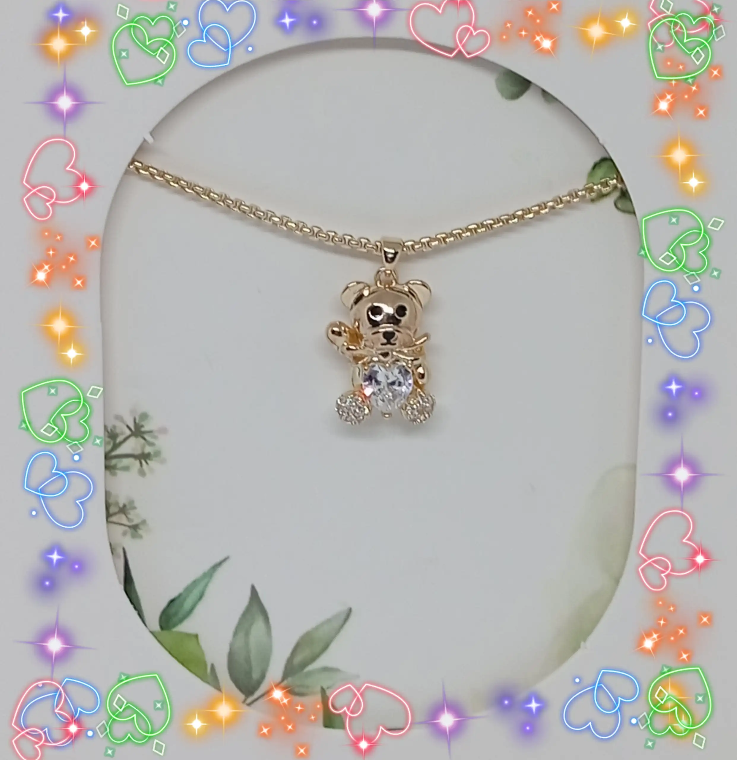 Collar de osito con corazón de cristal