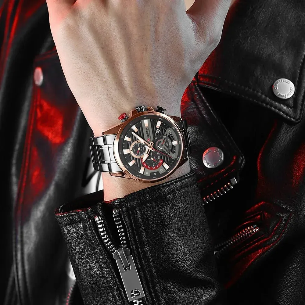 Reloj Curren Original Acero Cronografo 8415 Negro Cobrizo Fondo Negro 2
