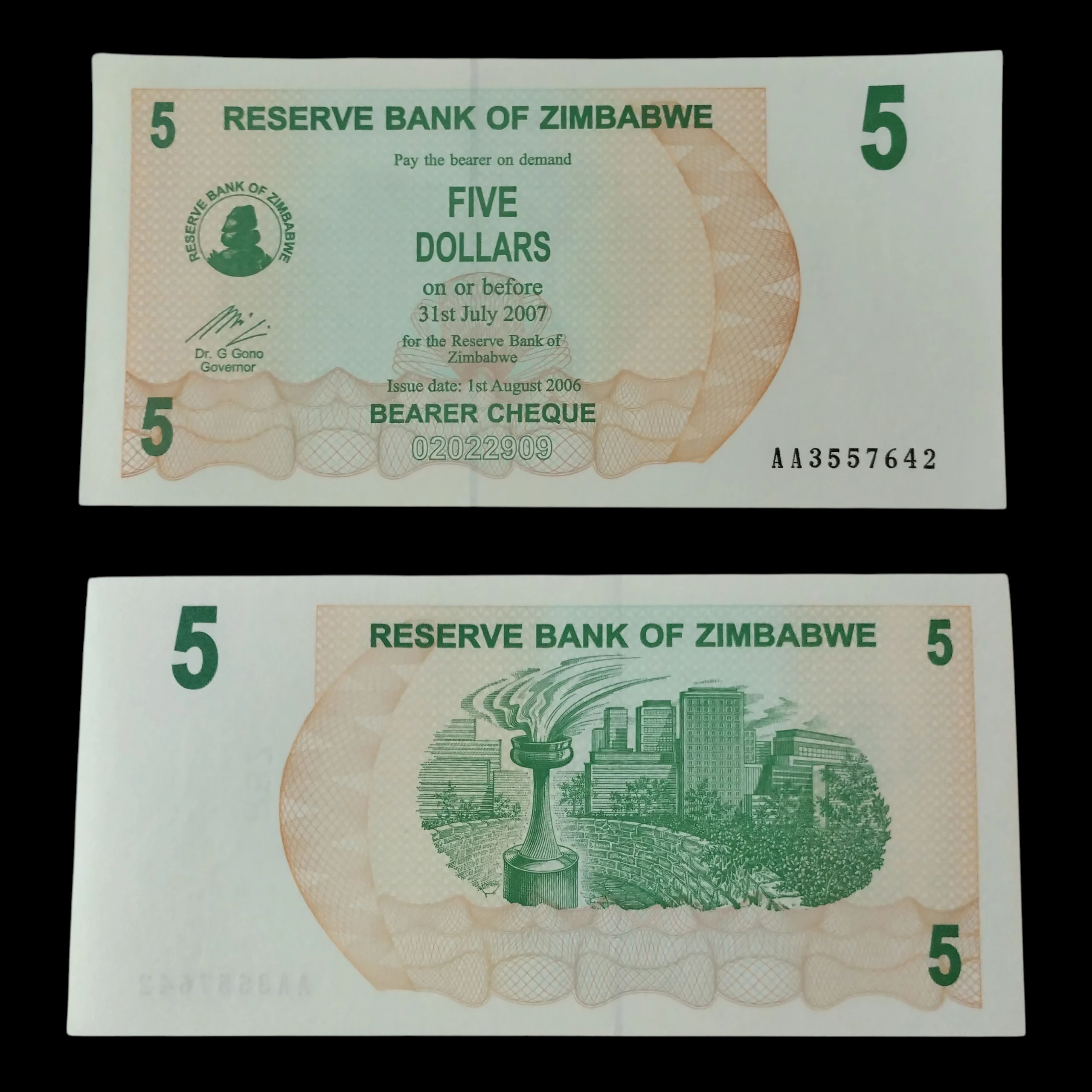 • Zimbawe 5 dolares UNC