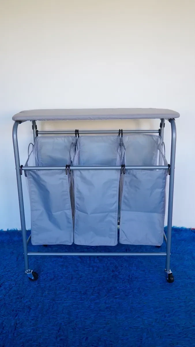 CANASTO PARA ROPA ORGANIZADOR TRIPLE +TABLA DE MADERA, CON RUEDAS (5W1-19-22) 4