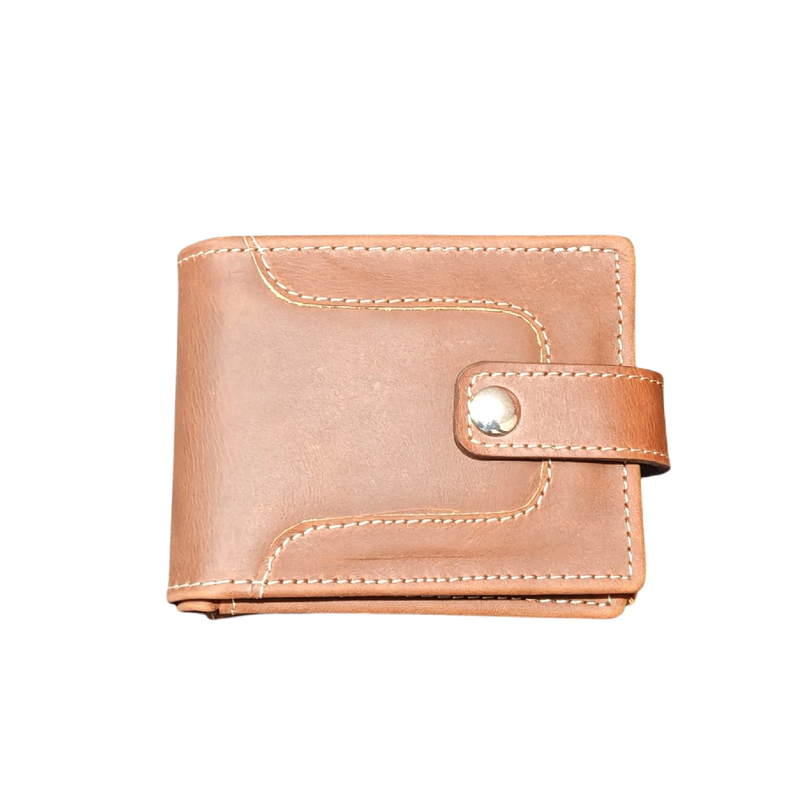 Billetera bifold cuero cafe crazy con cierre de broche 