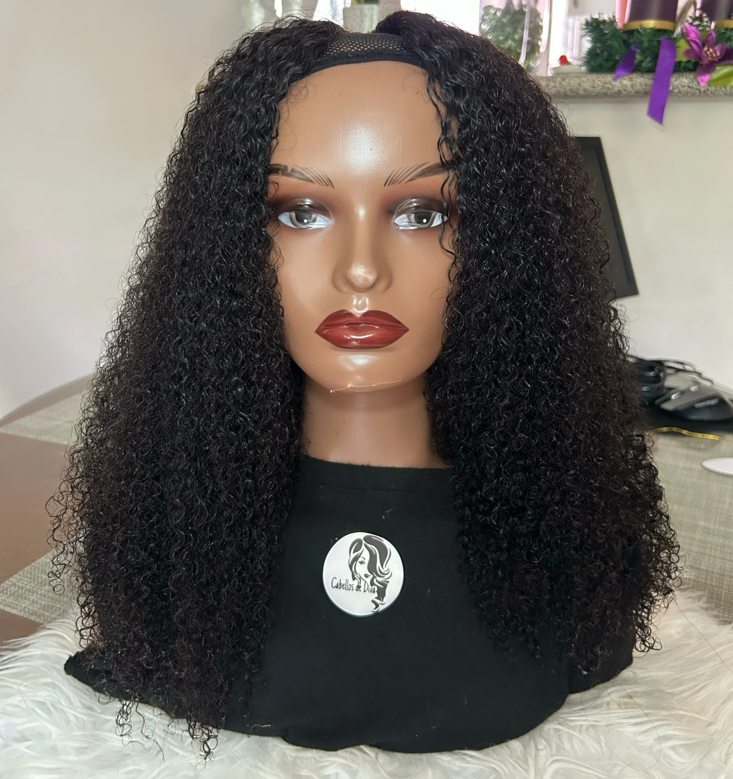 Pelucas de cabello humano rizado sin pegamento con parte en V, sin encaje, ,afro, rizado, con clips, sin coser, densidad del 200%, color negro natural, 20 pulgadas 3