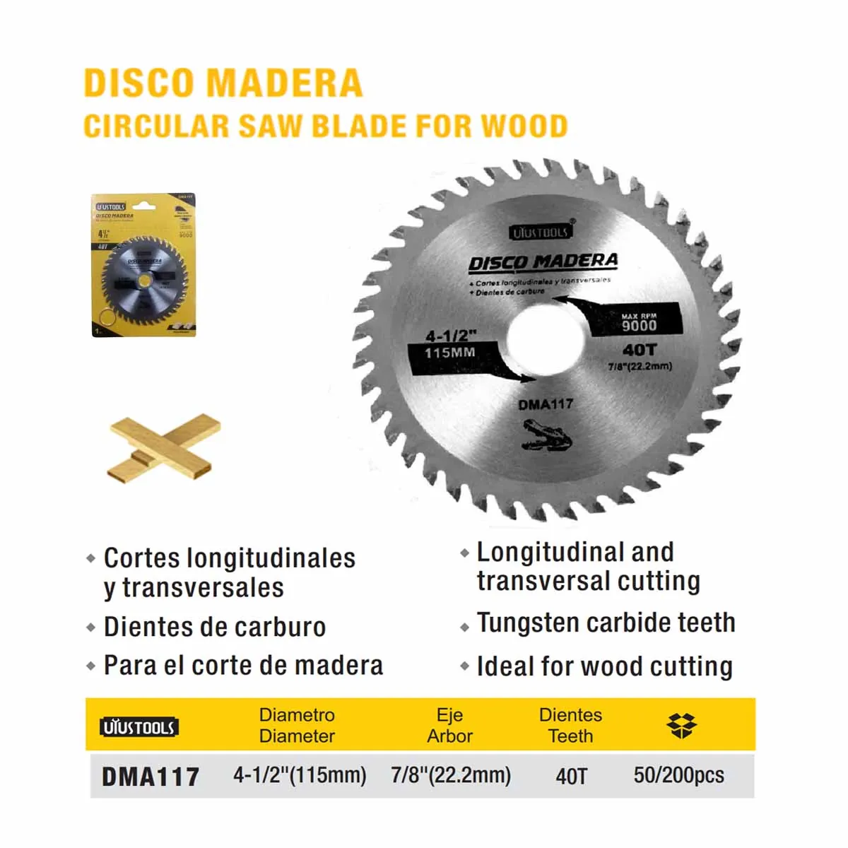 DISCO CORTE MADERA 4.1/2" x 40 Teeth UYUST (115mm)