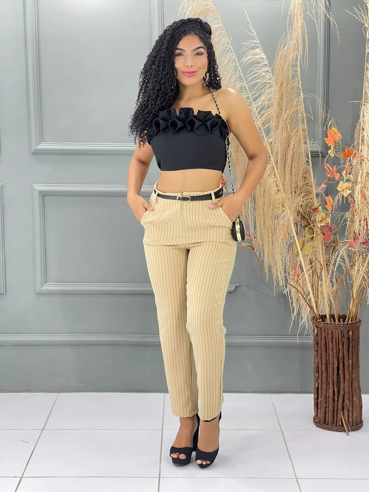 calça zara risca de giz com cinto 3