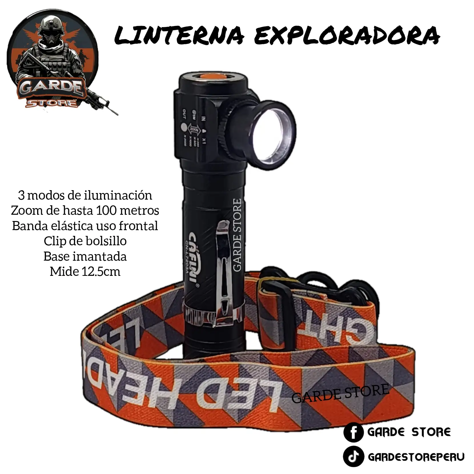 Linterna frontal magnética y con clip