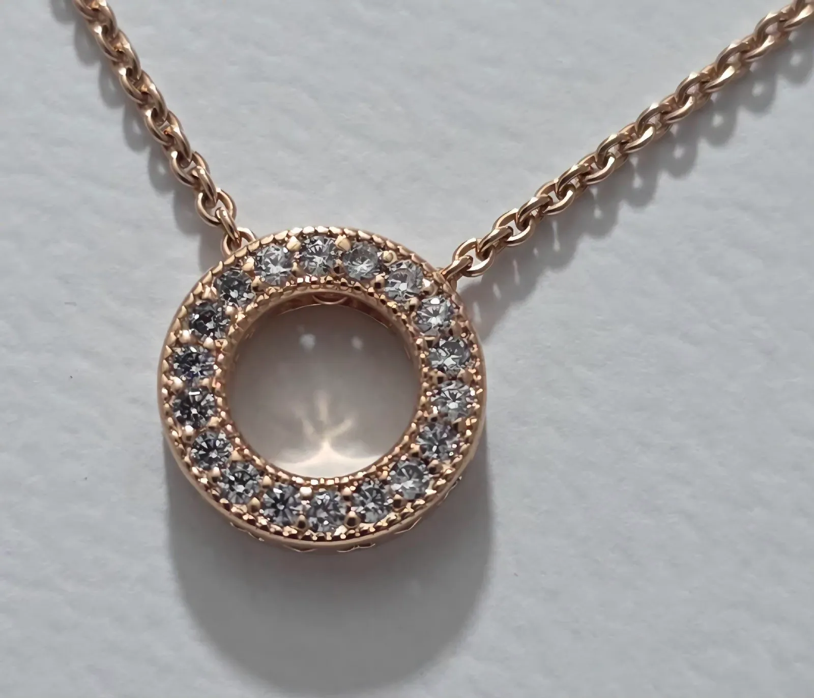 Pandora hearts of circle pave rose gold 14k necklace  4