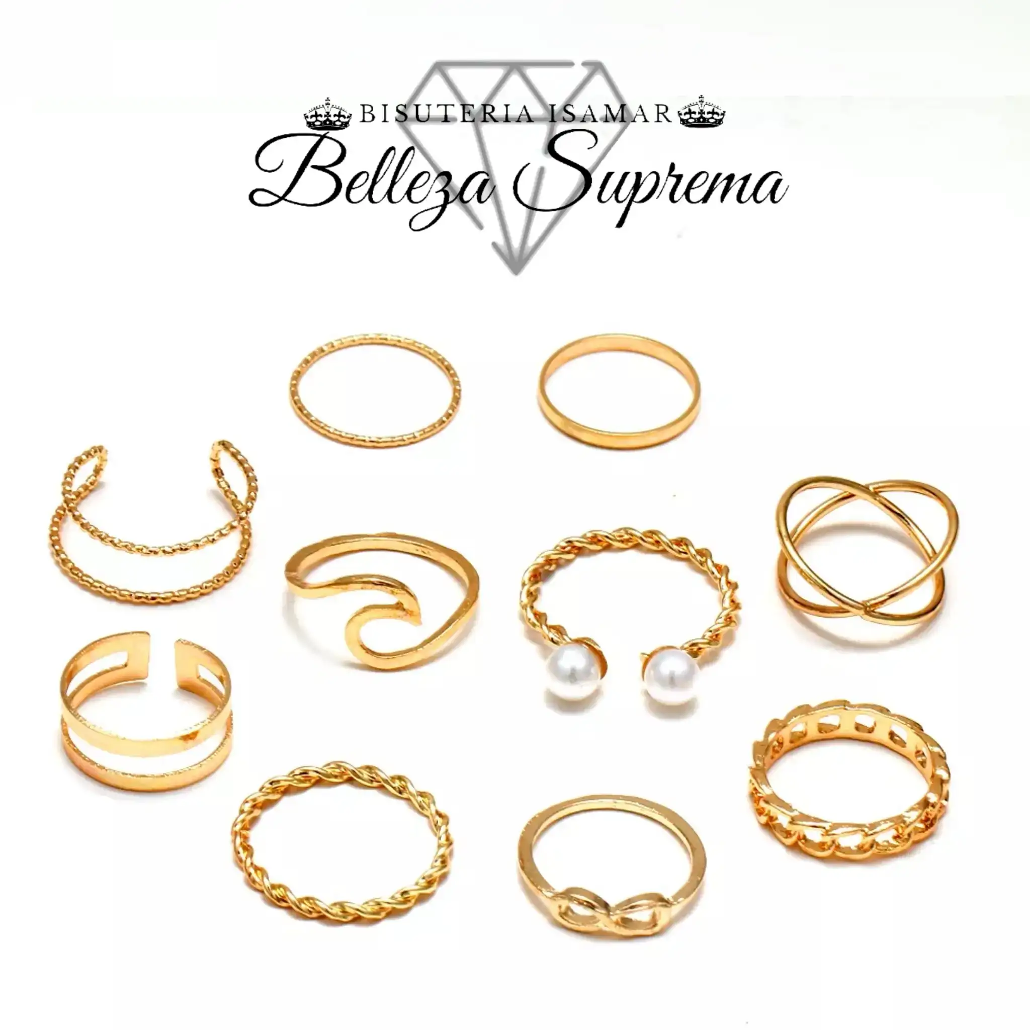 SET DE ANILLOS DORADOS PERLAS CADENAS PIEDRAS MÍNIMALISTAS 20 4