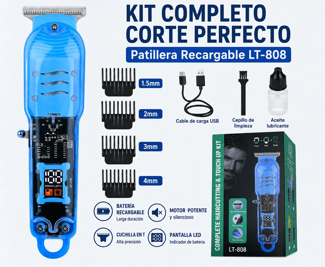 Patillera Recargable LT-808 – Corte Profesional y Preciso