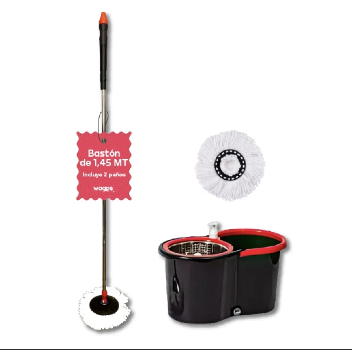 Mopa Lampazo Escurridor Waggs Msk-001 Con Balde Centrifugador Negro 5