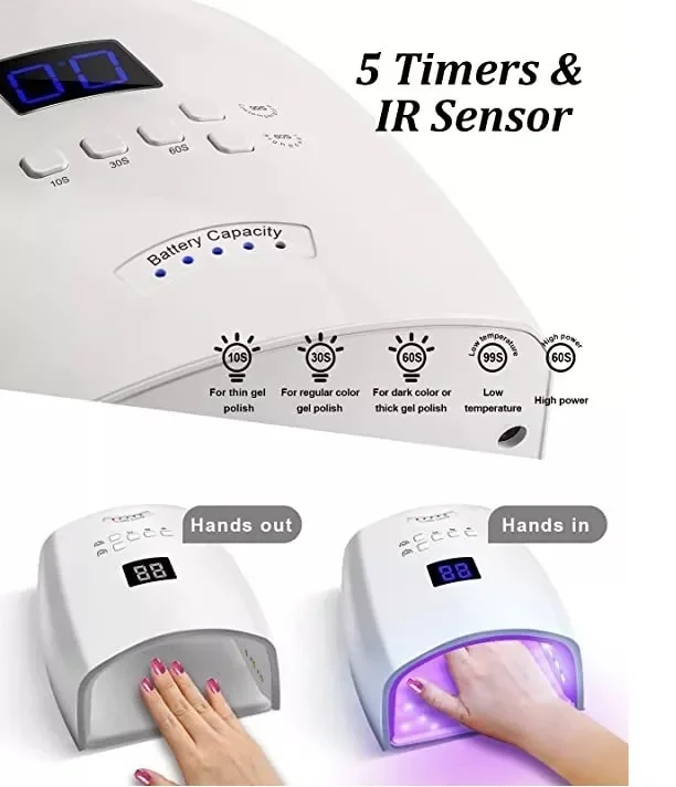 Secador Inalámbrico de Uñas Lampara UV Led 48w  5 tiempos 5
