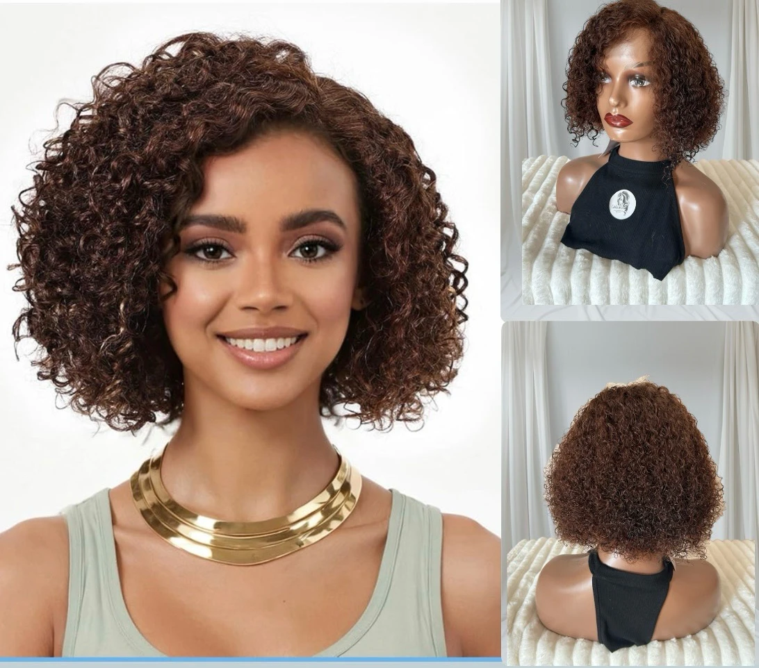 Pelucas de cabello humno kinky curly 12” partidura a medio lado