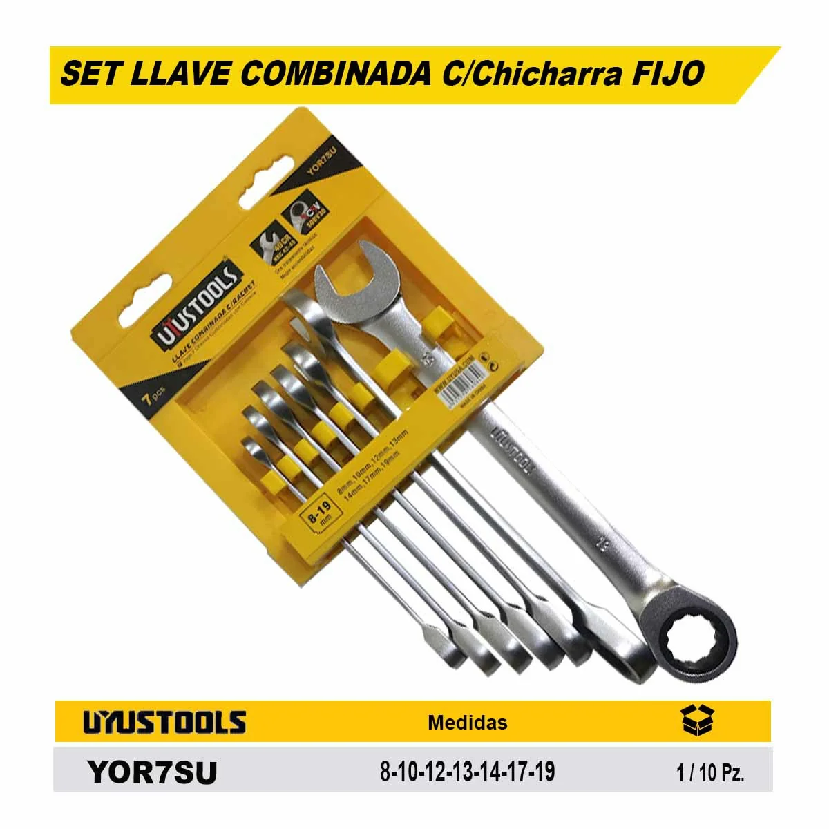 SET LLAVE COMBINADA C/Chicharra FIJO UYUST 7 PZS