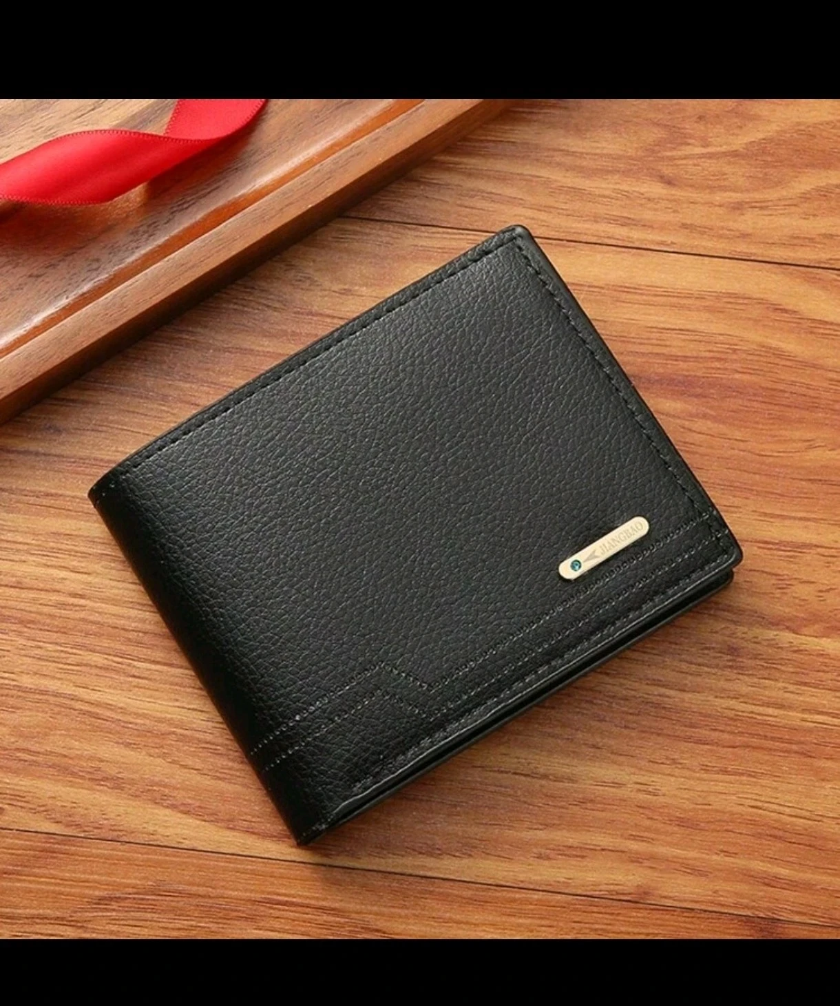 Billetera Clásica para Caballero Jiangbao - Cartera Corta Bifold en Poliuretano Texturizado, Tarjetero y Porta Retrato