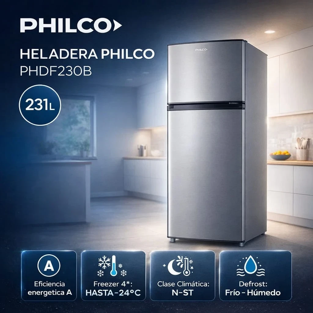 HELADERA PHILCO C/FREEZER INOX 231LTS