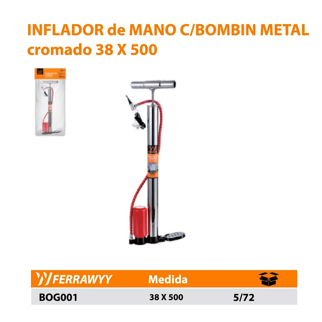 INFLADOR de MANO C/BOMBIN METAL FWY cromado 38 X 500
