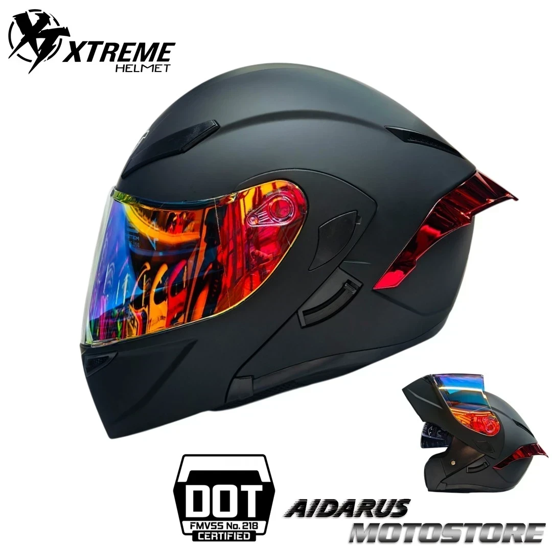 CASCO XTREME JH902 NEGRO MATE VISOR ROJO DIA NOCHE