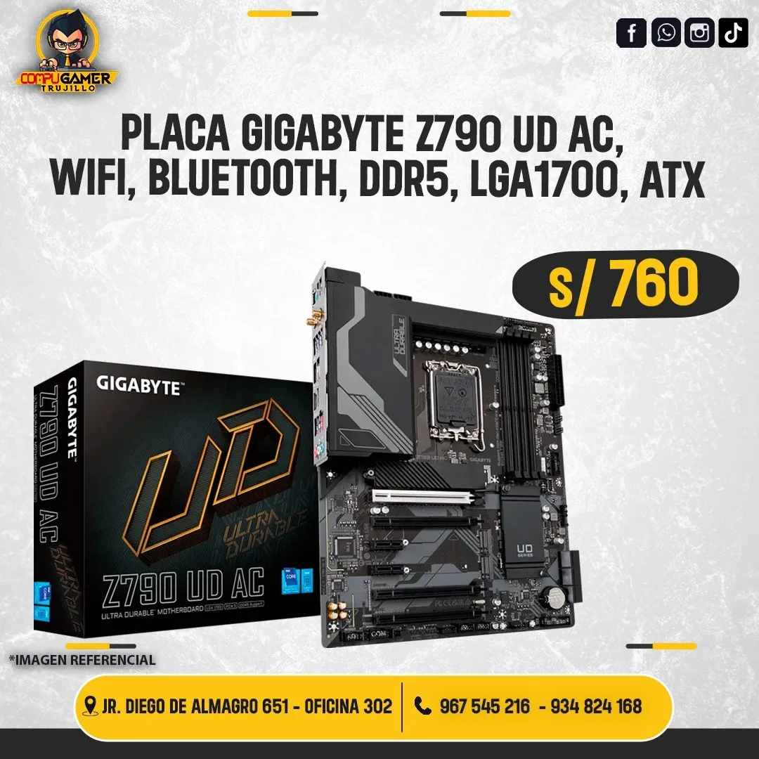 PLACA GIGABYTE Z790 UD AC, WIFI, BLUETOOTH, DDR5, LGA1700, ATX 