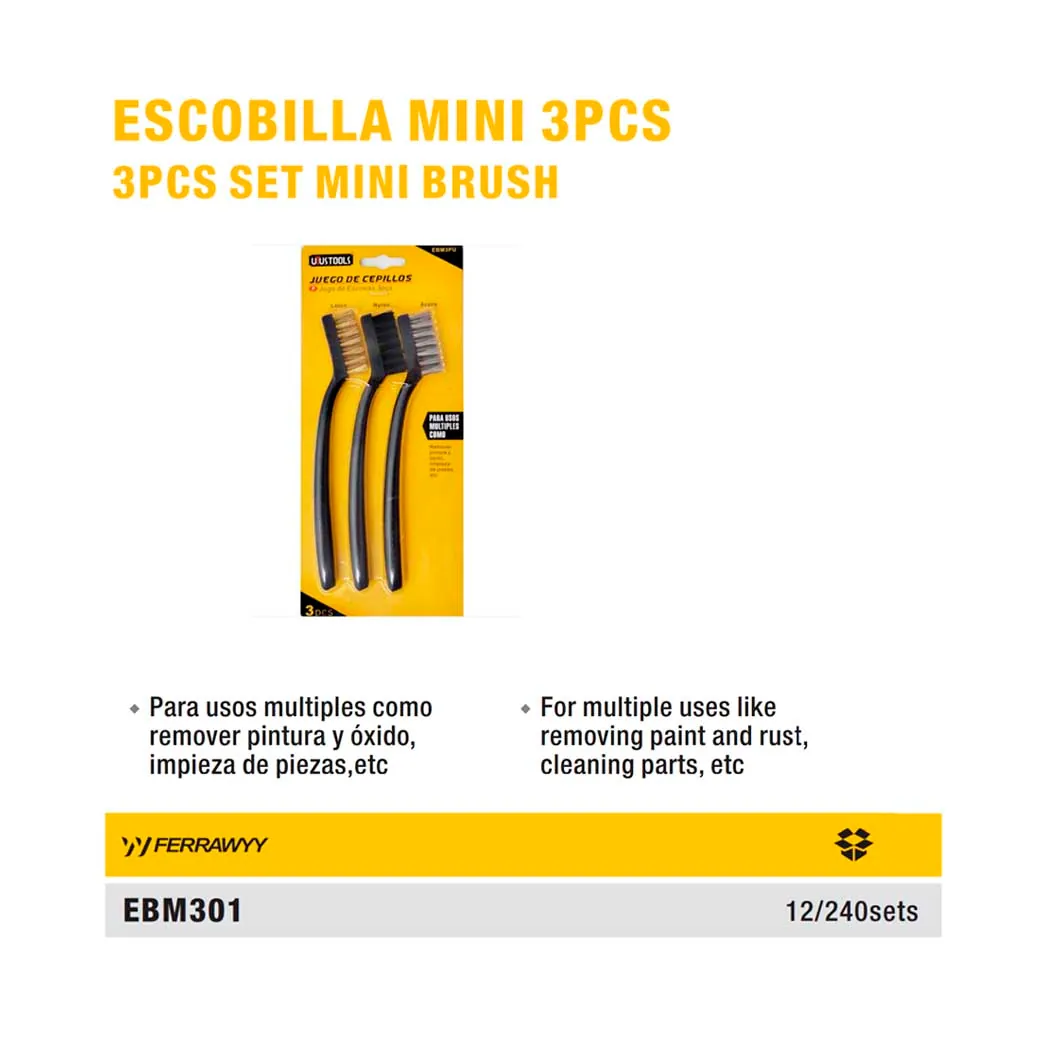 SET DE CEPILLOS ACERO UYUST (tipo dental) LATON, NYLON, ACERO