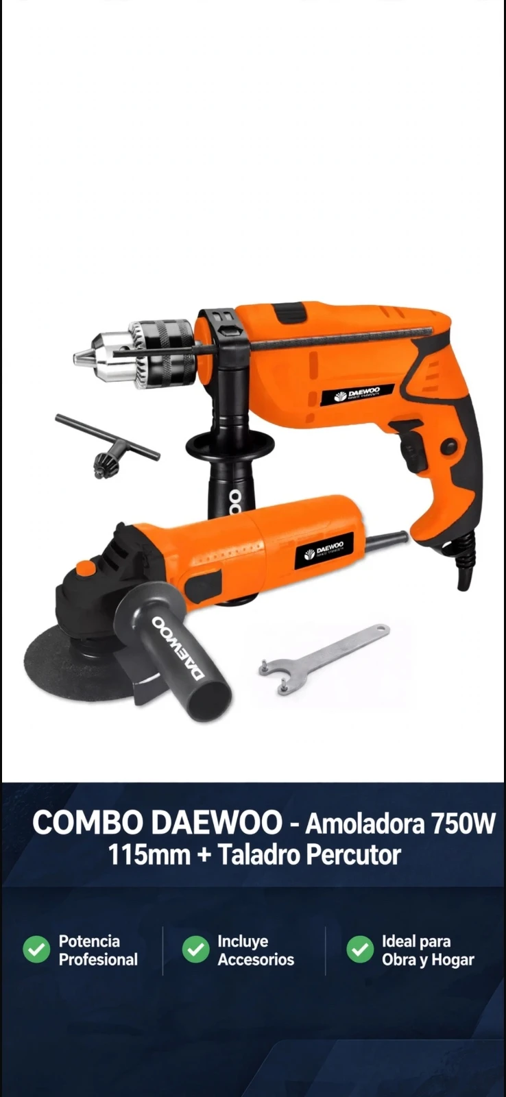COMBO AMOLADORA 750W 115mm + TALADRO PERCUTOR 