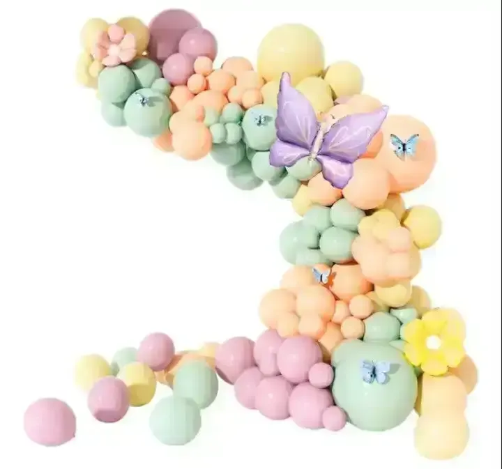 Set globo pastel mariposa 100 pcs amarillo/naranja/verde aqua/rosa