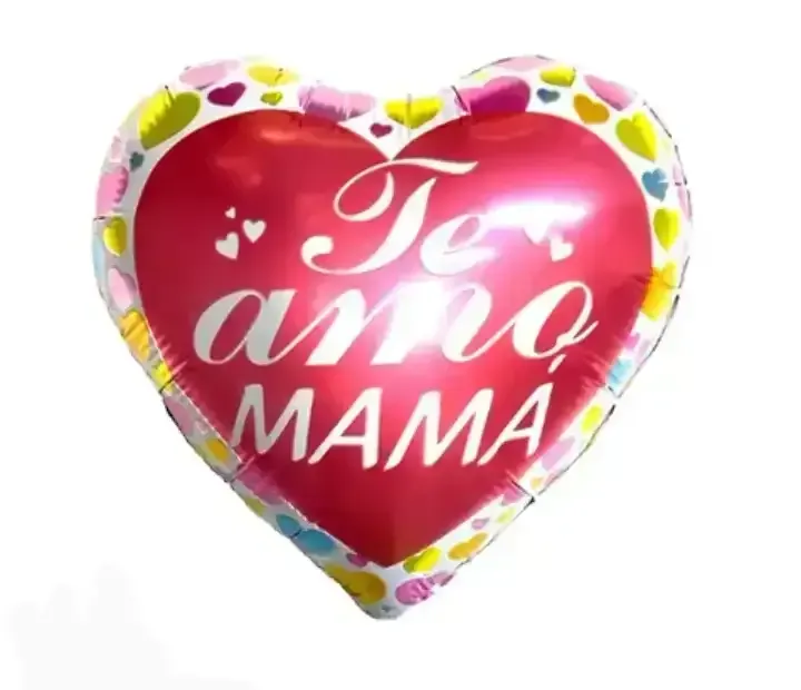 Globo metalizado 10 pulgadas (25 cm) corazón te amo mamá blanco c/ corazones multicolor 