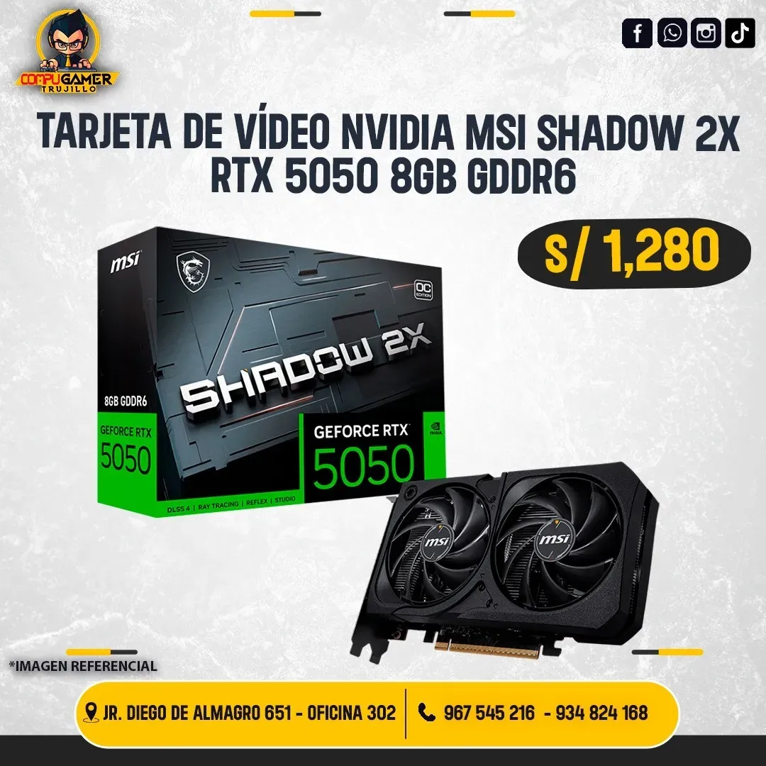 TARJETA DE VÍDEO GEFORCE MSI SHADOW 2X RTX 5050 8GB GDDR6 