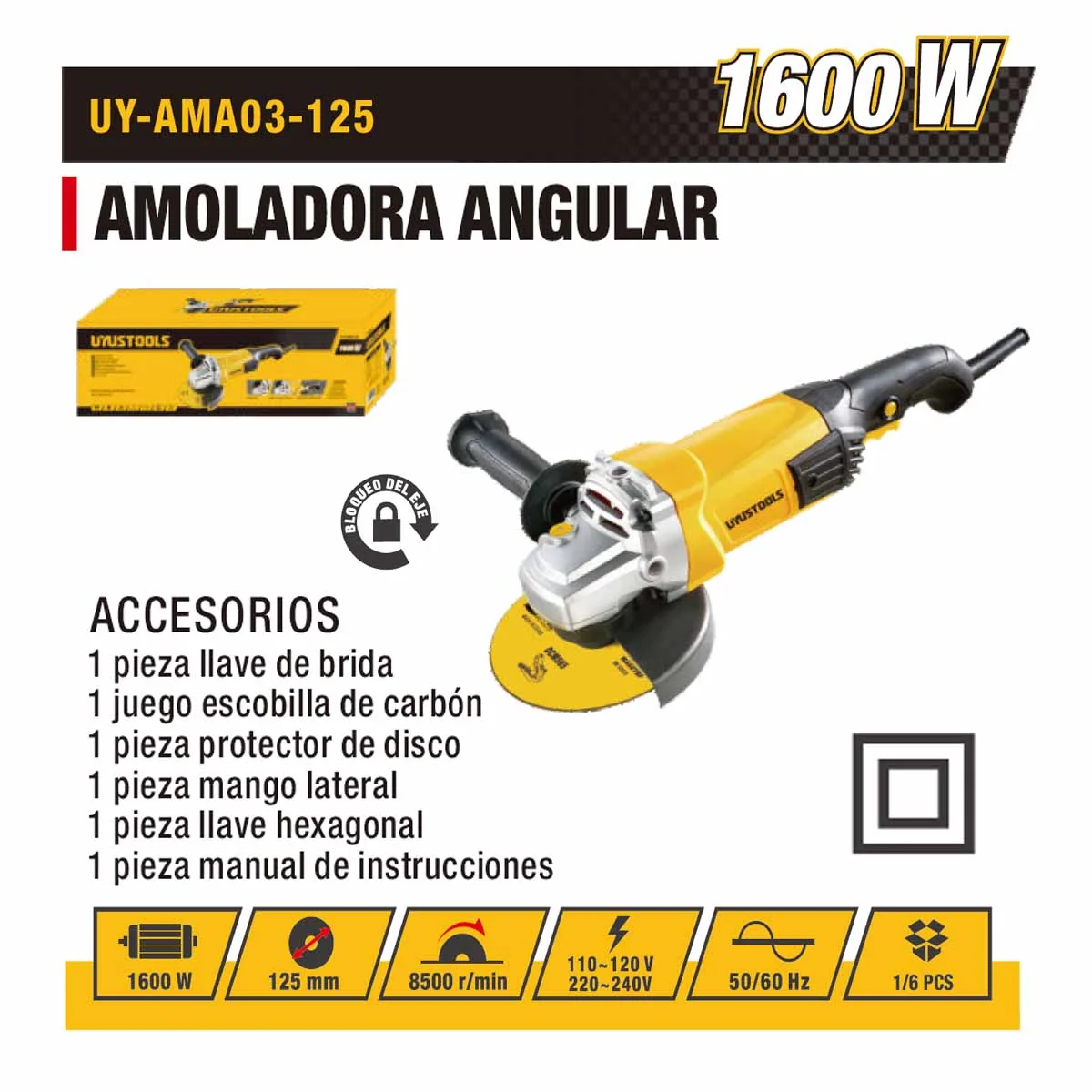 AMOLADORA UYUST 5" 125 MM-1600W