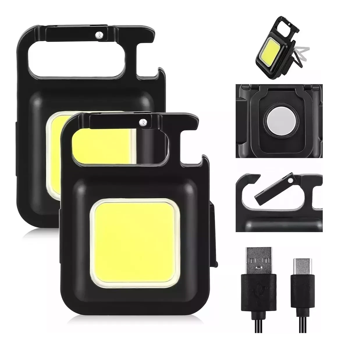Pack X2 Linternas Llavero Led Cob Gancho Iman Recargable