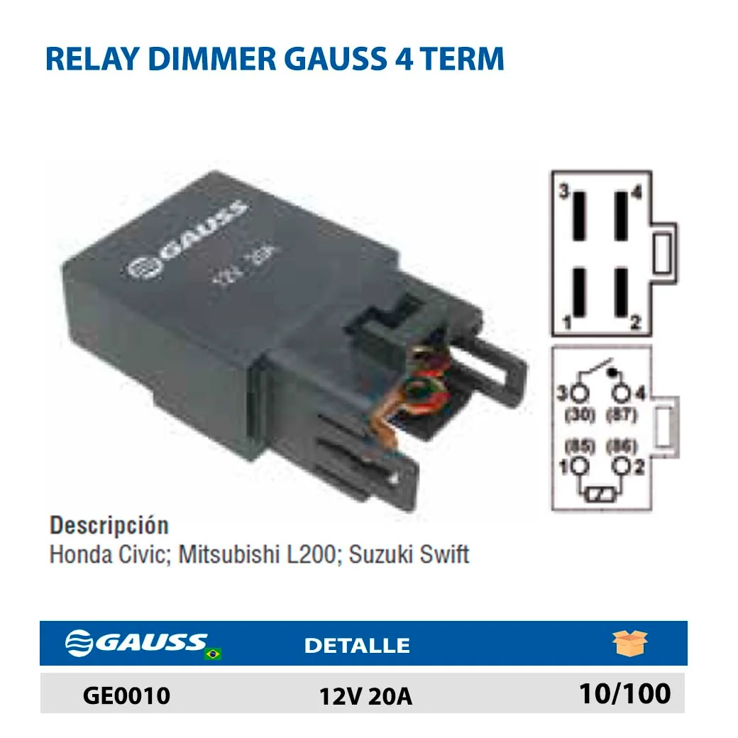 RELAY DIMMER GAUSS 4 TERM 12V 20A