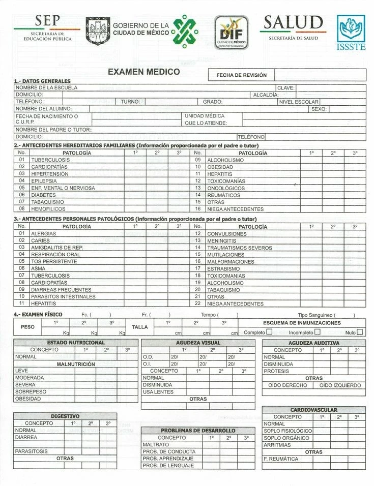 formato de examen medico