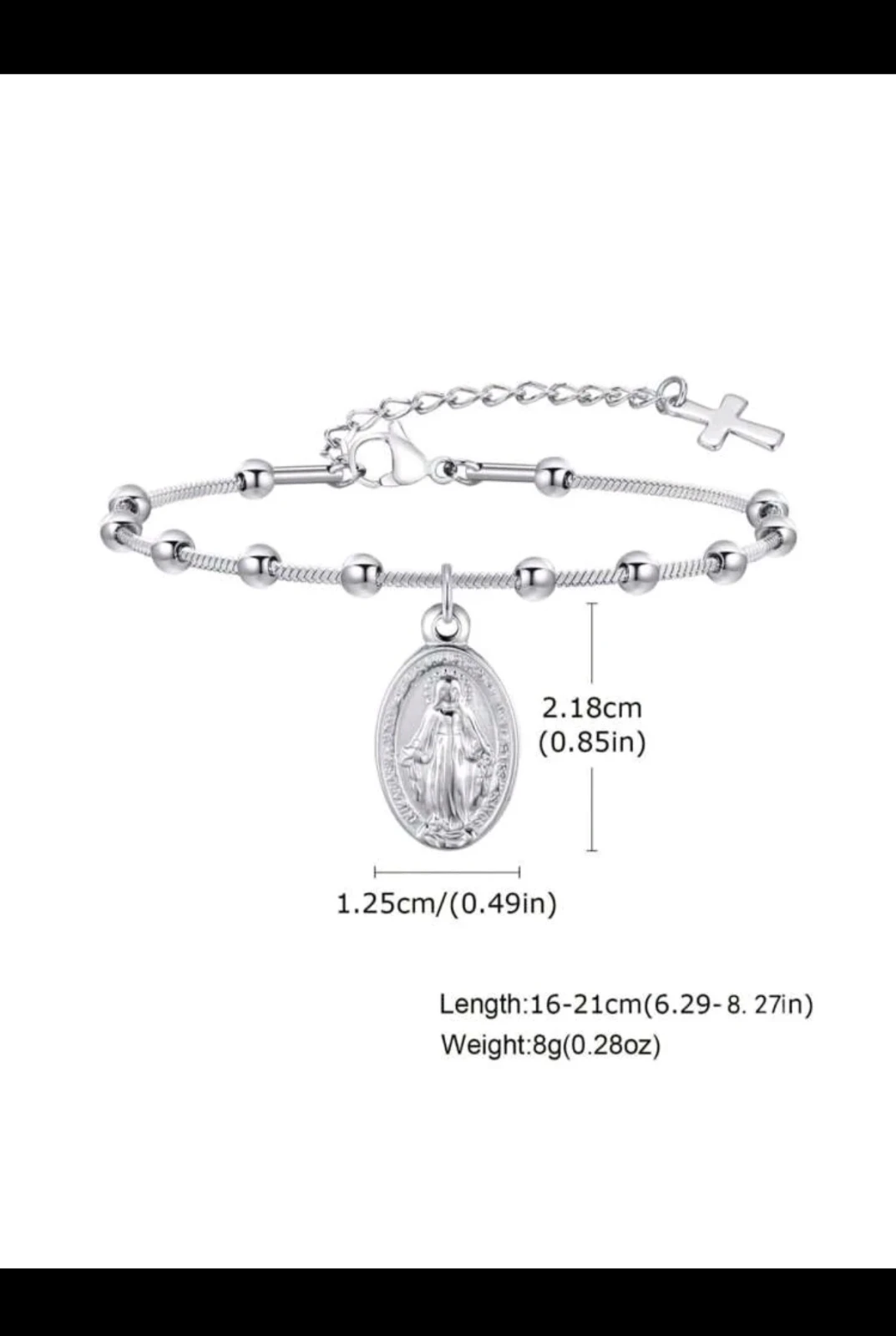 Pulsera de Acero Inoxidable Plateado - Virgen María 4