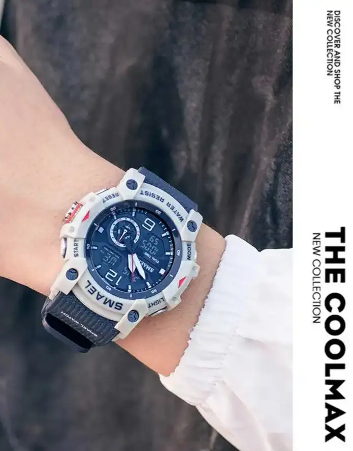 Reloj Smael Original Sumergible Deportivo Doble Hora 8007 Gris Azul 3