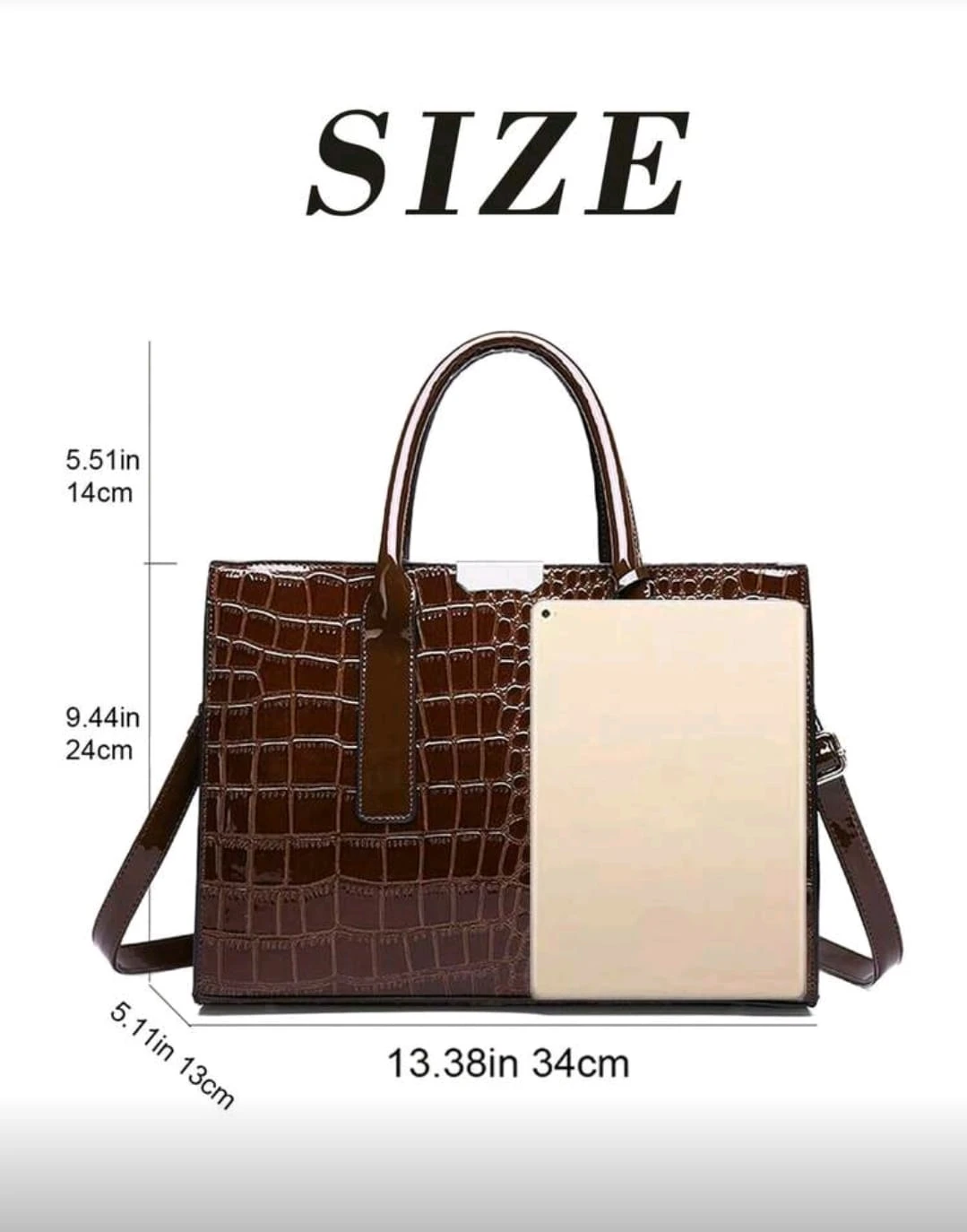 Bolso amplio elegante de piel sintética de cocodrilo café 4