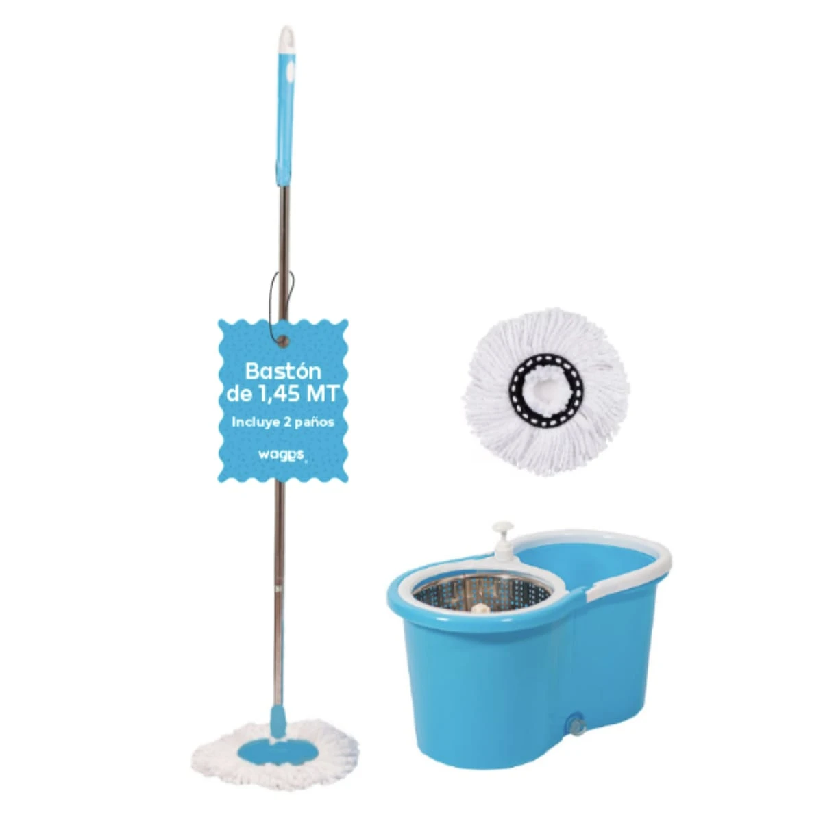 Mopa Lampazo Escurridor Waggs Msk-001 Con Balde Centrifugador Azul/blanco 2