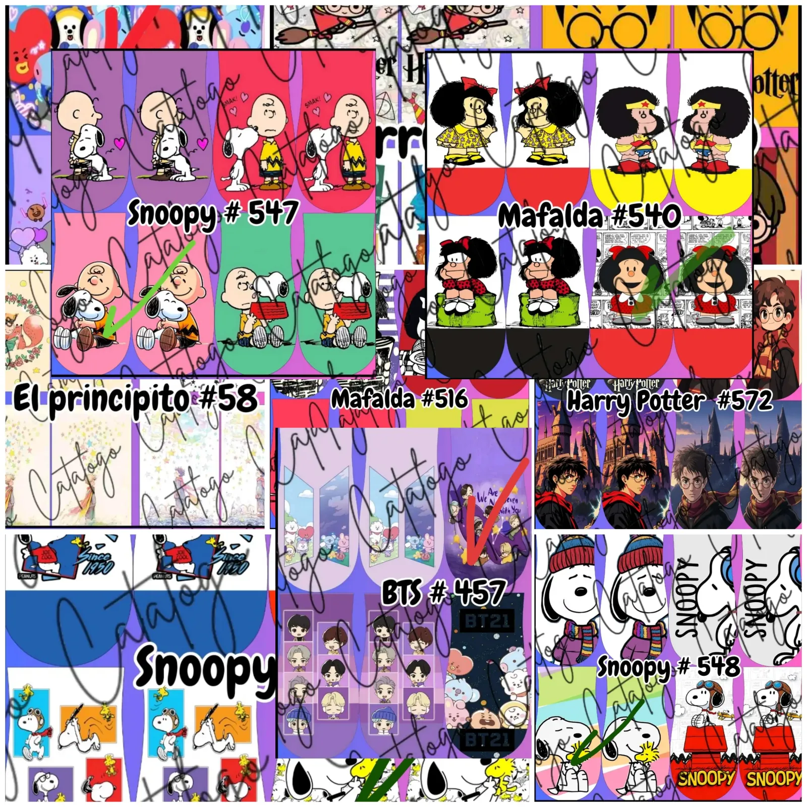 Medias Tobillera Animadas (snoopy- mafalda-principito-BTS-harry Potter)