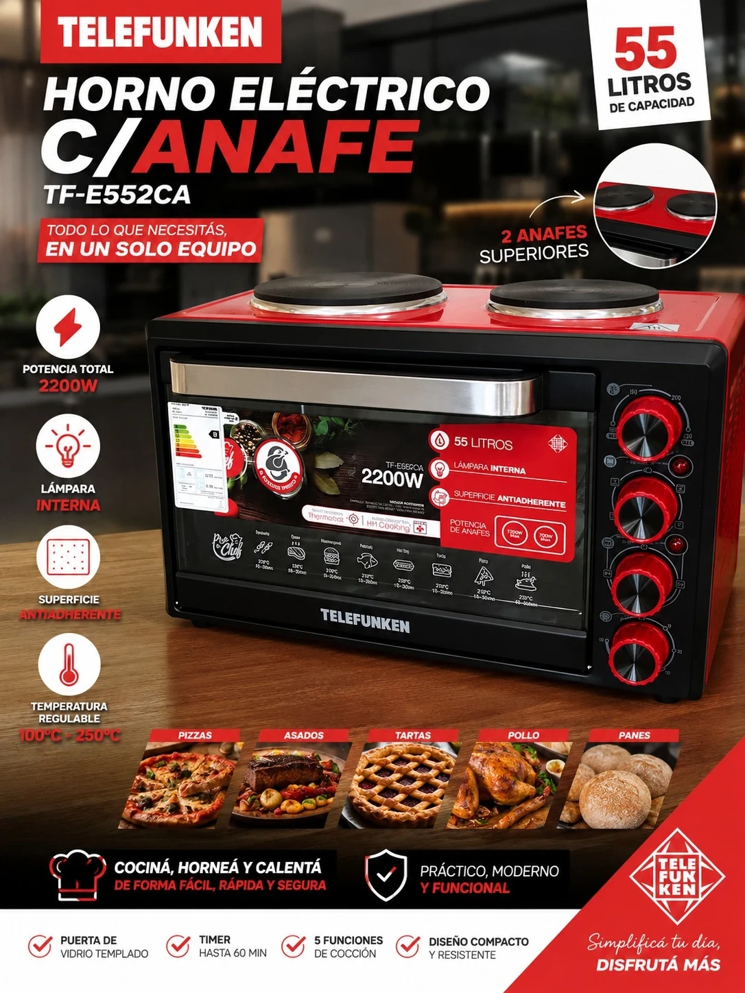 Horno Eléctrico C/Anafe Telefunken 