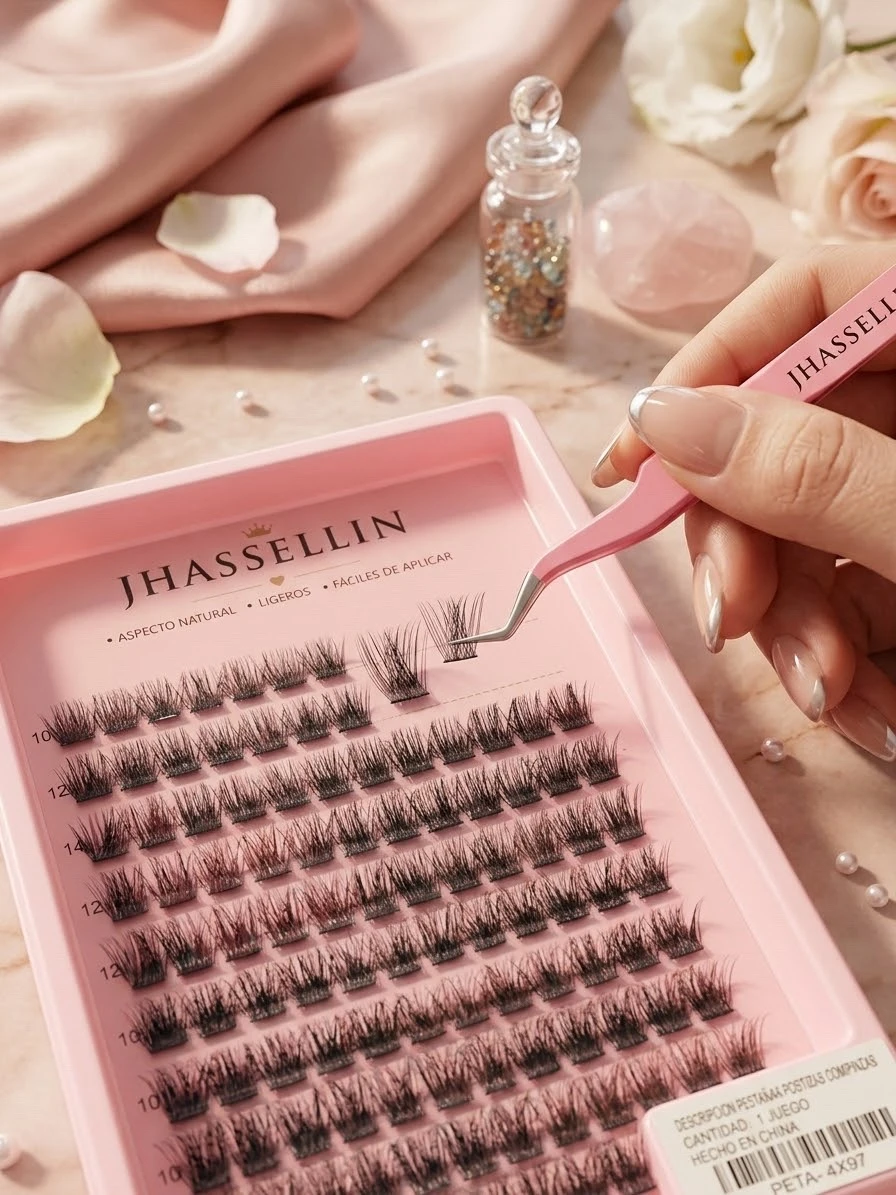 Kit de Pestañas Postizas Individuales JHASSELLIN – Aspecto Natural, Ligeras y Reutilizables con Pinzas y Aplicador Incluidos 3