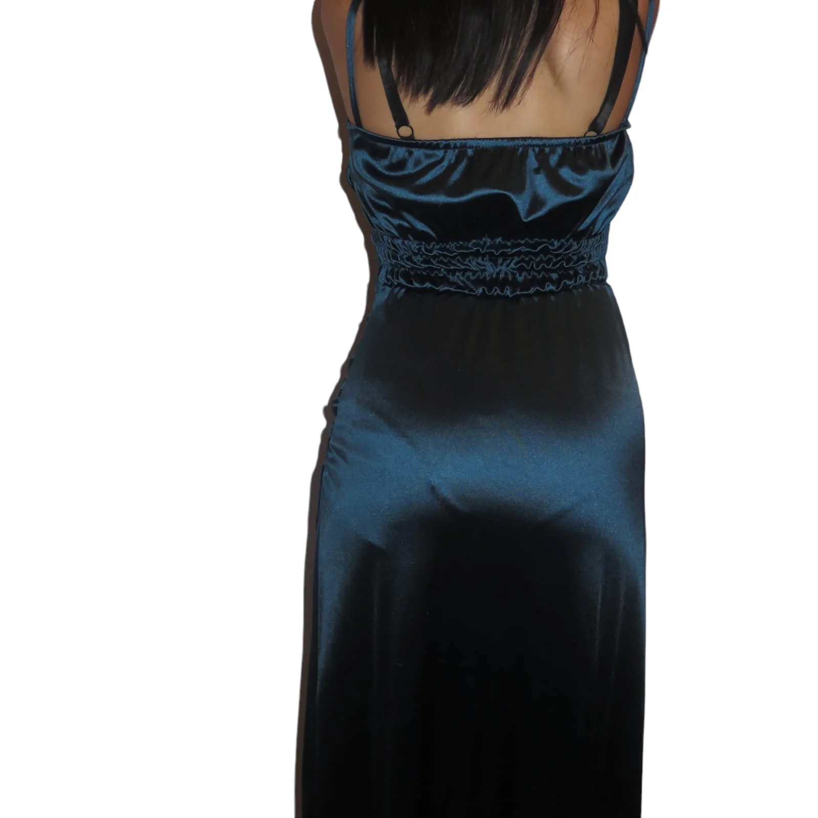 Vestido azul largo con abertura 3
