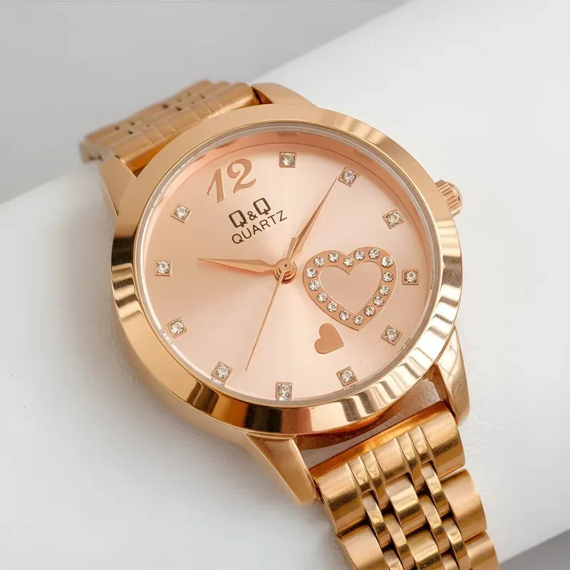 Reloj Q&Q Original Acero Redondo Oro Rosa Fondo Oro Rosa