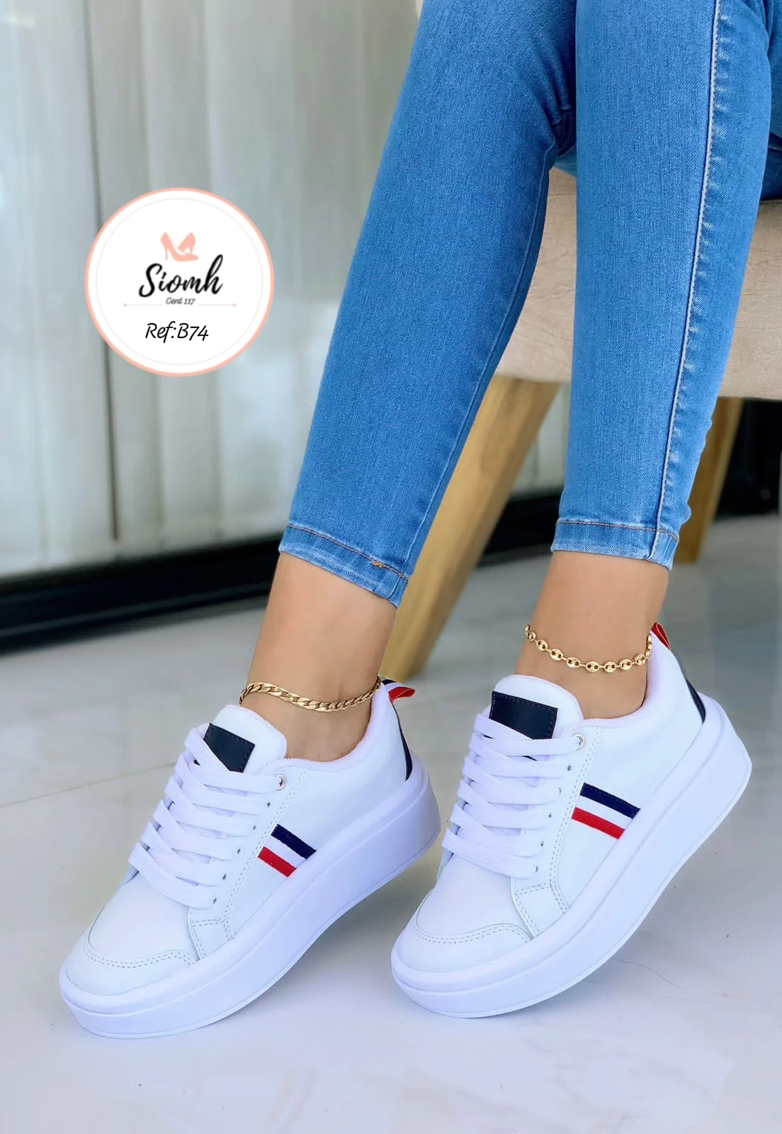 Referencia B74 Blanco azul Dama