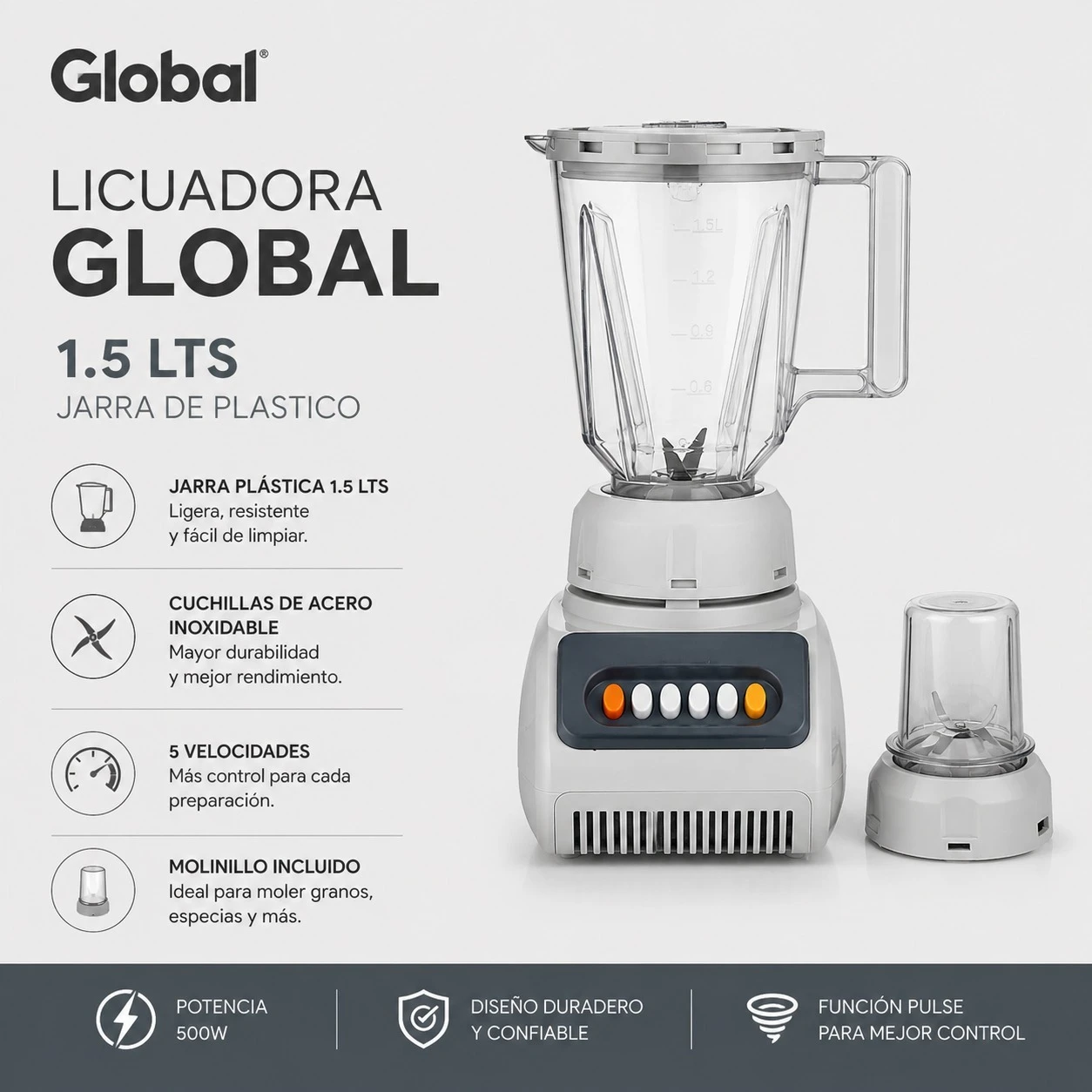 LICUADORA GLOBAL 1.5LTS JARRA DE PLASTICO