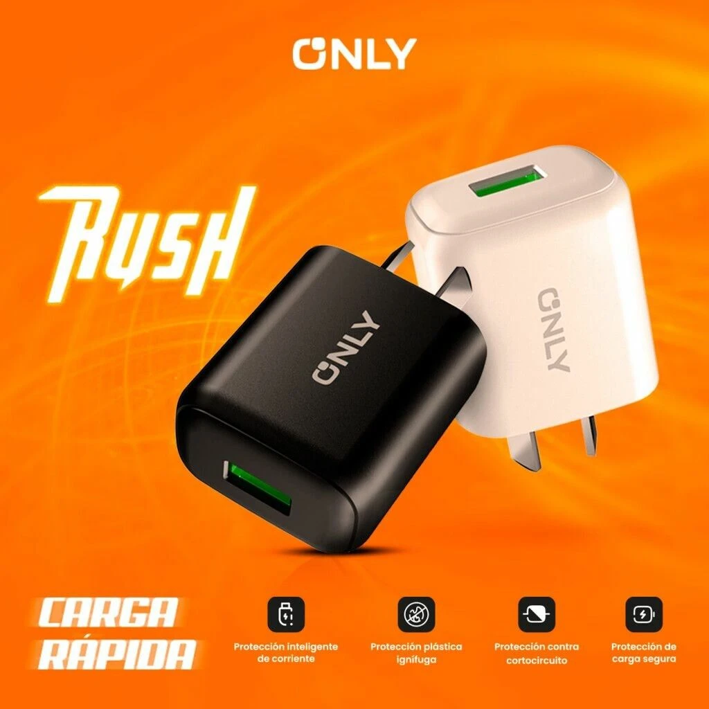 CARGADOR 220V MODO-018 4.8A – RUSH – 1USB + CABLE TIPO C – ONLY – BLANCO 2