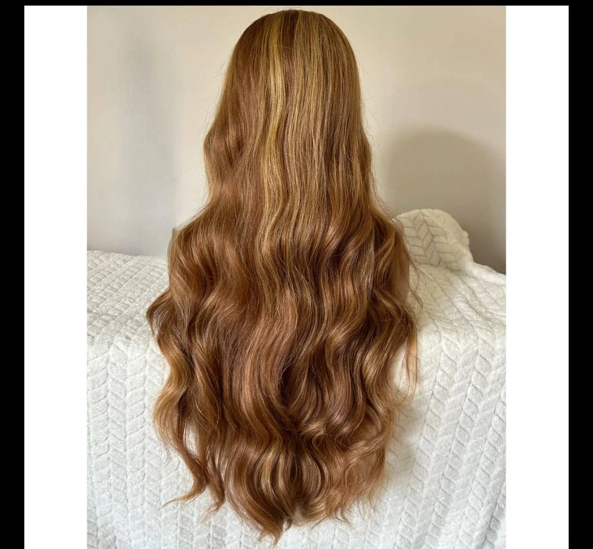 Peluca de encaje frontal sin pegamento con reflejos previamente despuntados, pelucas listas para usar, peluca de encaje frontal rubio miel, peluca balayage 5