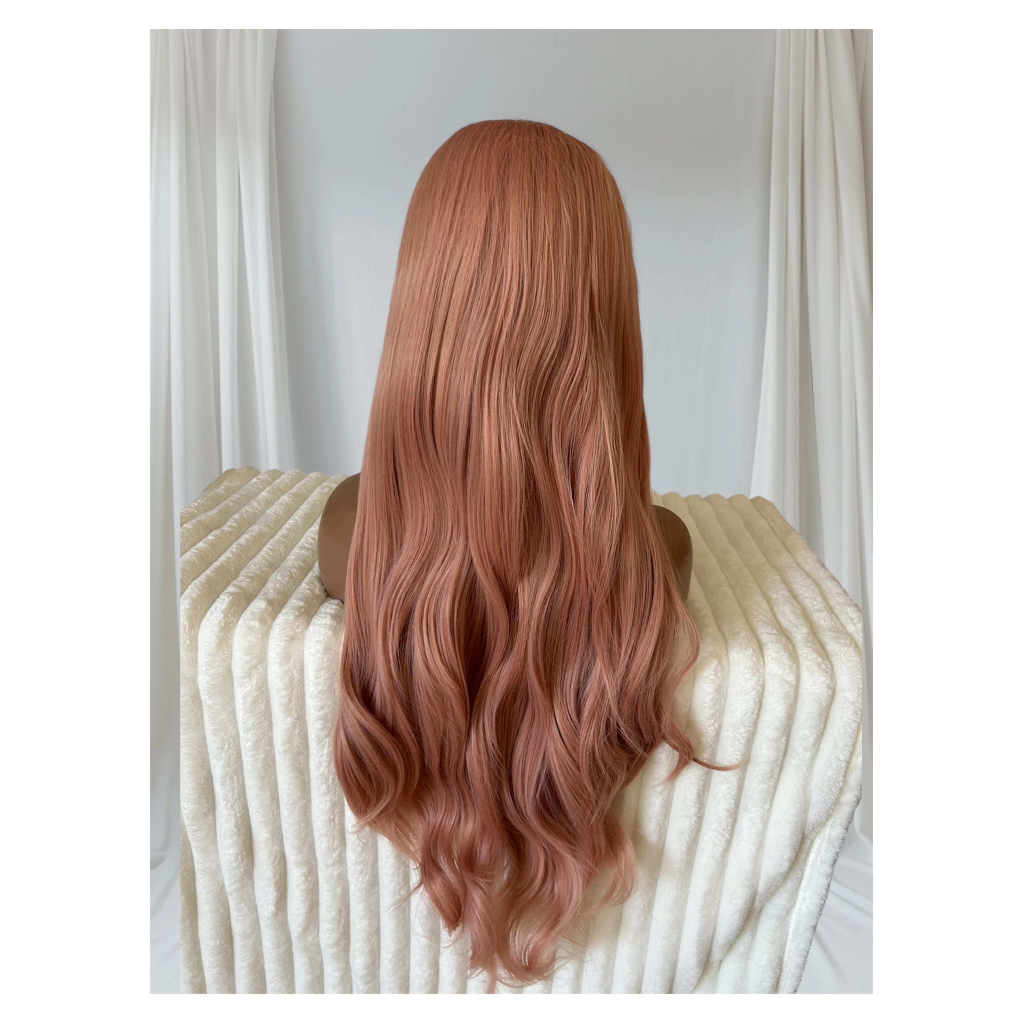 Peluca semi natural oro rosa de 30 pulgadas, frontal 13x4  4