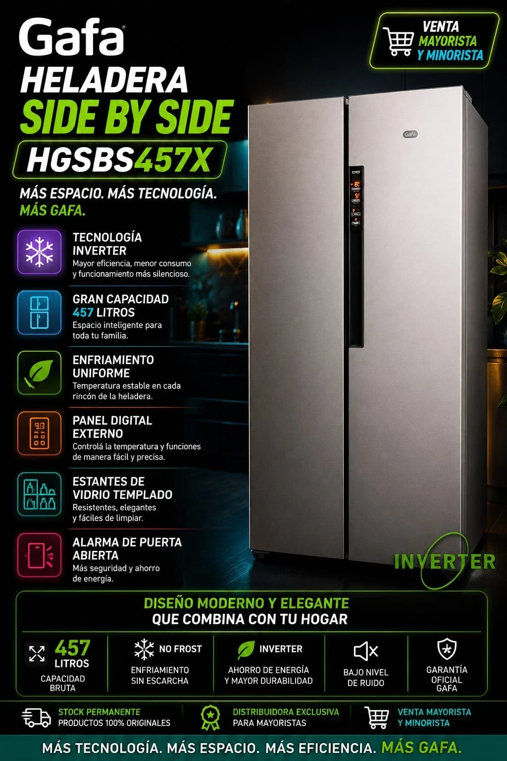 Heladera Gafa Side By Side 451LTR