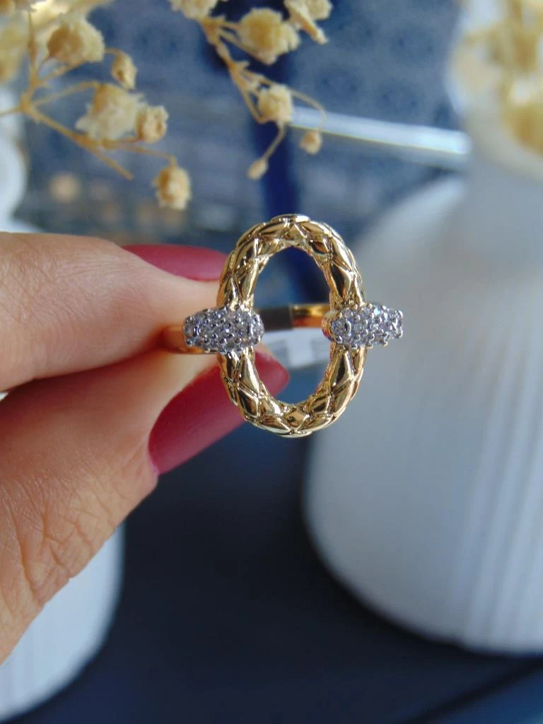 ANILLO ACERO BICOLOR OVALOS MICROCIRCONES LATERALES 2
