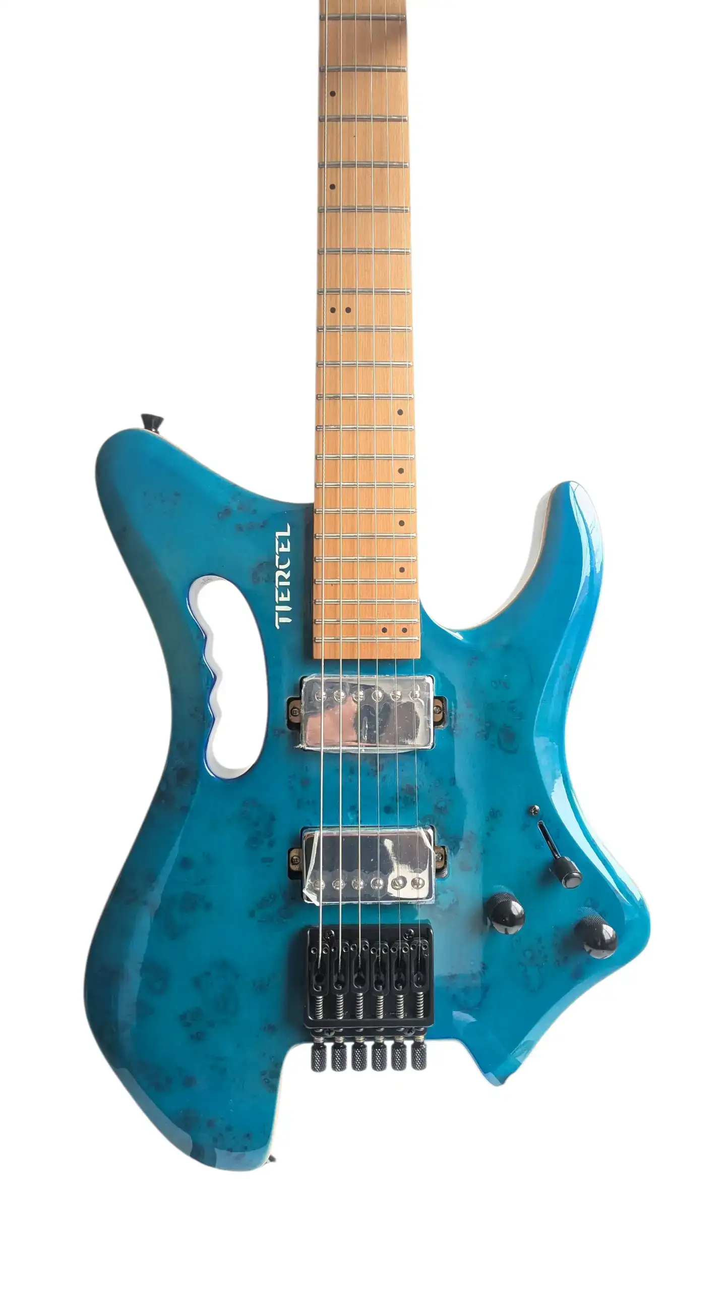 Guitarra Electrica HEADLESS TIERCEL Personalizada AZUL LAGUNA  2
