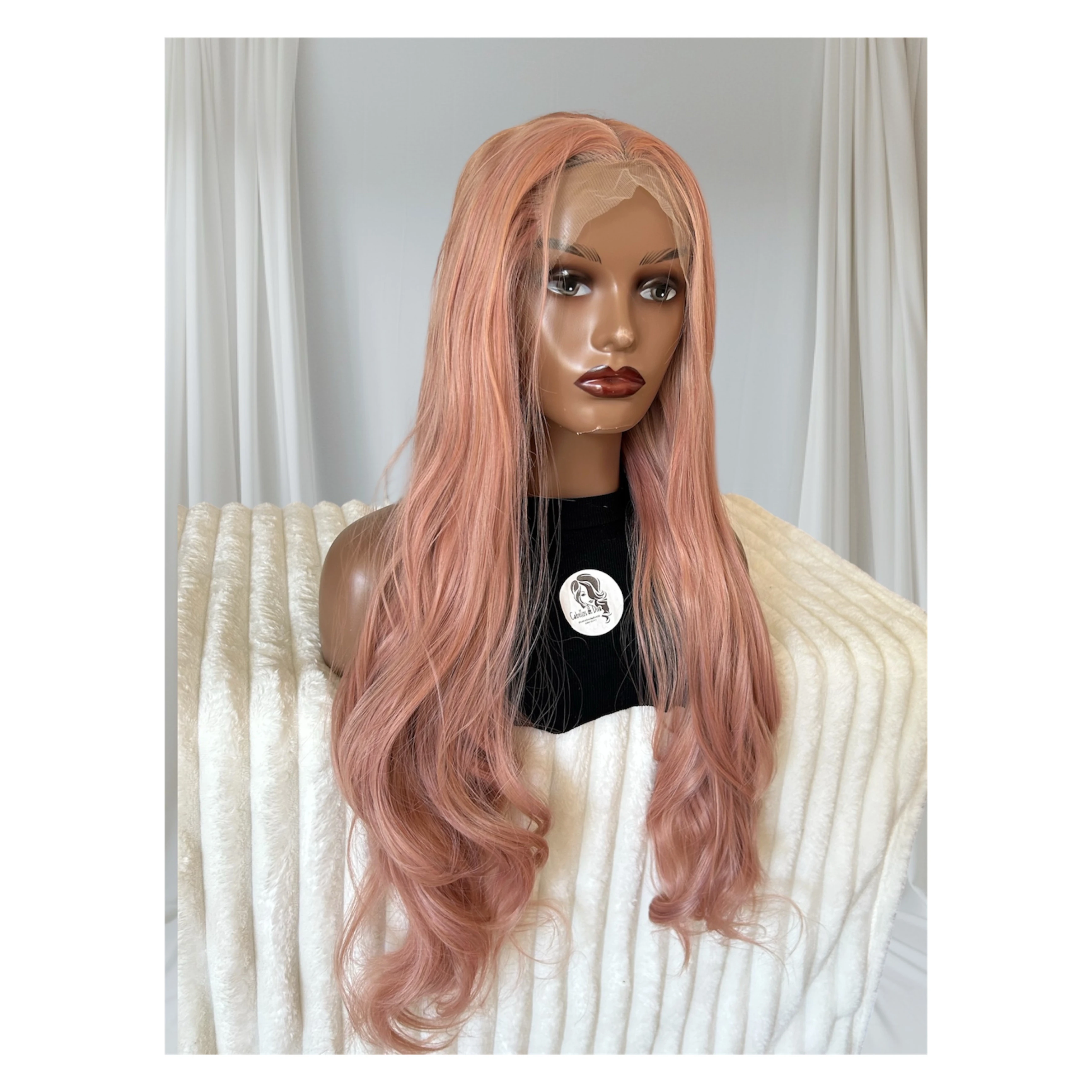 Peluca semi natural oro rosa de 30 pulgadas, frontal 13x4  2